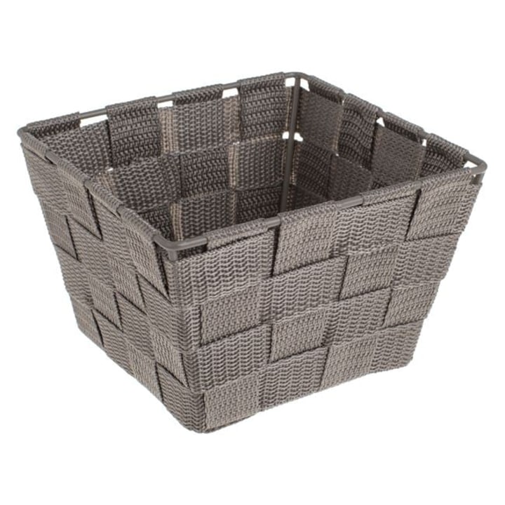 Taupe fonott tárolókosár fém kerettel, fürdőszoba, konyha, iroda kiegészítőkhöz 15x15x10cm