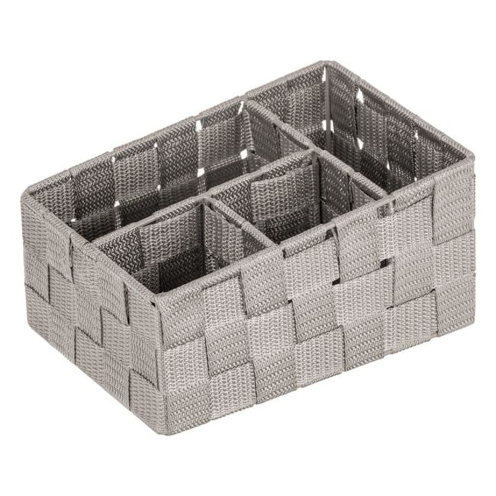 Cos Depozitare Taupe Tip Ratan Metalic cu 4 Compartimente Organizare Baie Bucatarie Birou Sertar Accesorii 20x14x10cm