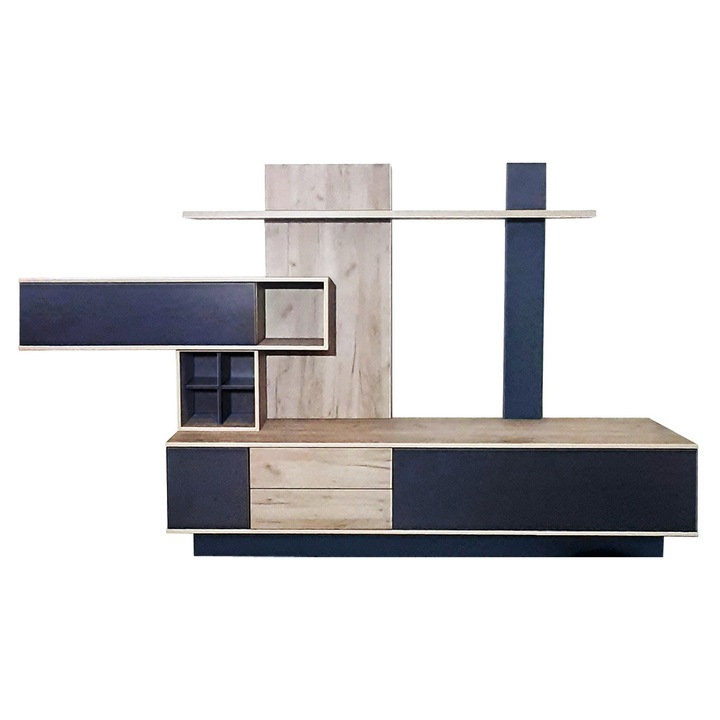 Living Syr, pal stejar kraft / decor gri, 3150 x 450 x 1920 mm