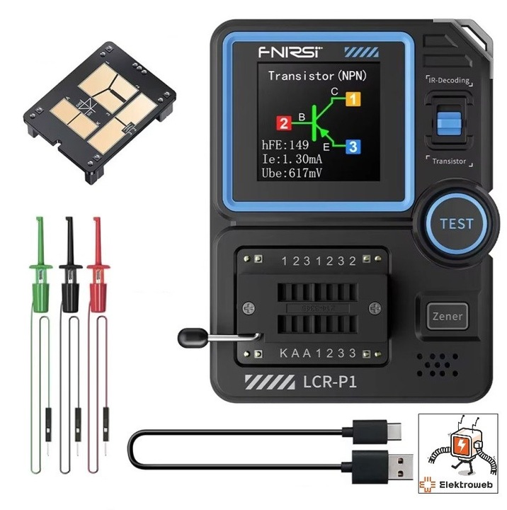 Tester multifuncțional FNIRSI LCR-P1, Elektroweb, LCD color 1 "44", 130x85x45mm, set cu cablu USB și adaptor SMD
