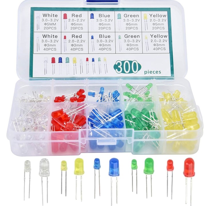 Set LED 300pcs, Elektroweb, 5 culori, 3mm si 5mm