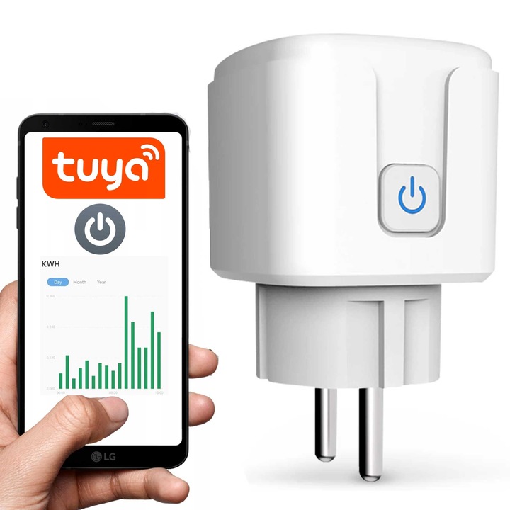 Priză inteligentă Wi-Fi Elektroweb, 230V, 20A, control de la distanță, monitorizare energie, 50x50x84mm