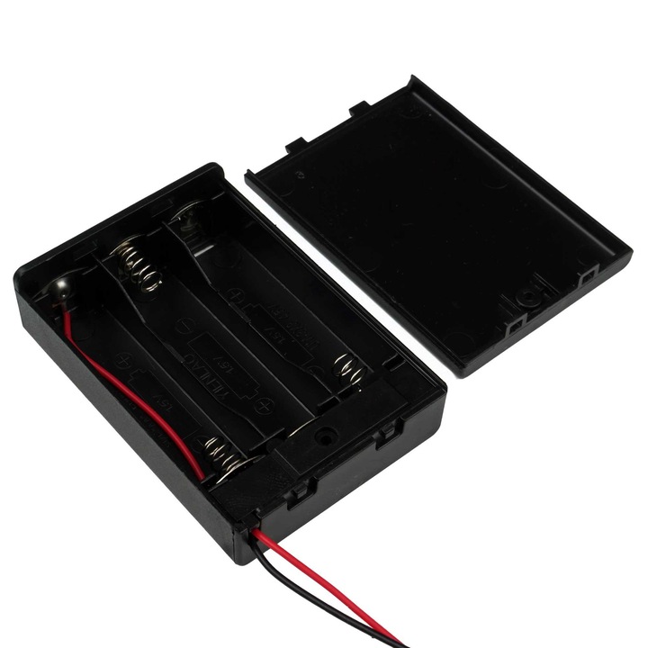 Cos pentru 3 baterii AA cu comutator, Elektroweb, 4.5V, plastic, 48x47x17mm
