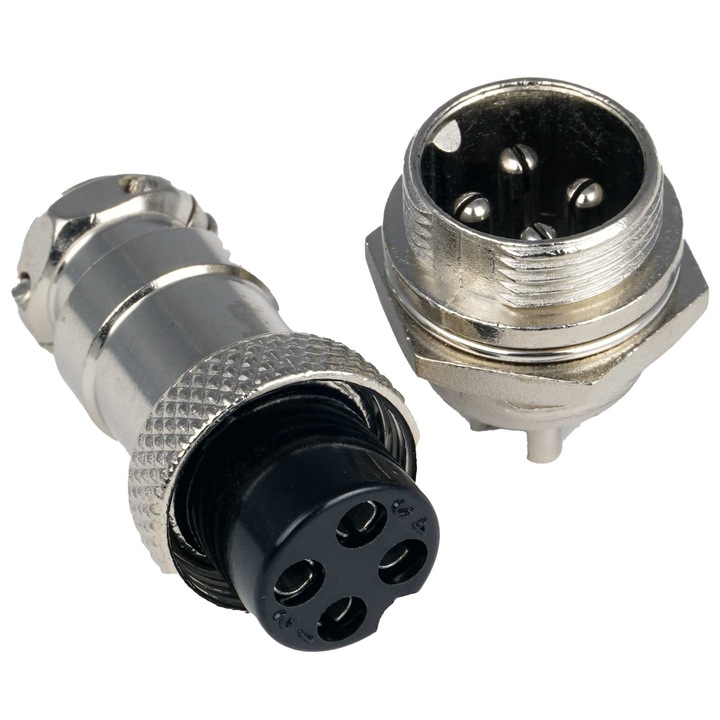 Soclu set 4-PIN GX16, Elektroweb, conector industrial metalic, IP55, 48x18mm