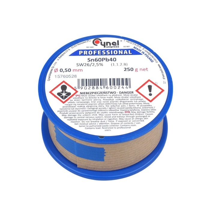 Bobină staniu 250g 0, 5mm Elektroweb, aliaj Sn60Pb40, fără spălare