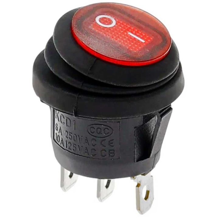 Comutator basculant Elektroweb roșu KCD1 6A 230V, impermeabil, LED, 20mm
