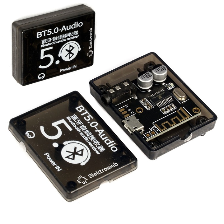 Modul receptor audio Bluetooth 5.0, Elektroweb, suport MP3/FLAC, alimentare microUSB, dimensiuni 43x40x10mm