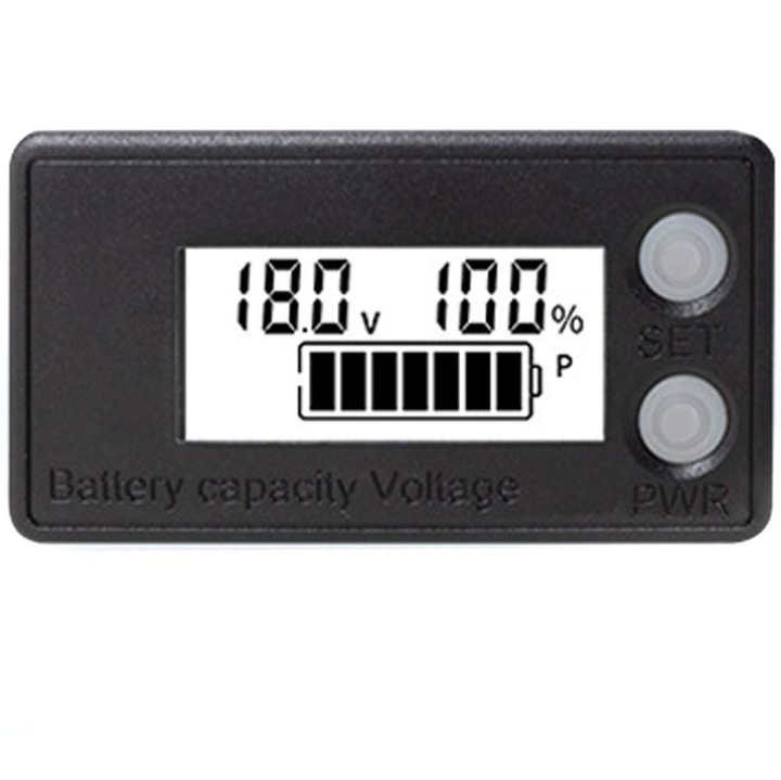 Indicator de încărcare pentru baterie Elektroweb, IPX7, iluminare de fundal albă, 8V-100V, dimensiuni 61x33x13mm