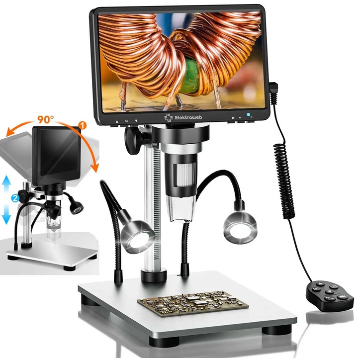Microscop digital Elektroweb OptiMAX 1800p, mărire 1200x, cu LED, 7 inchi