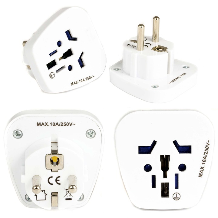 Adaptor de călătorie Elektroweb UK la priză poloneză, alb, 250 VAC 6 A