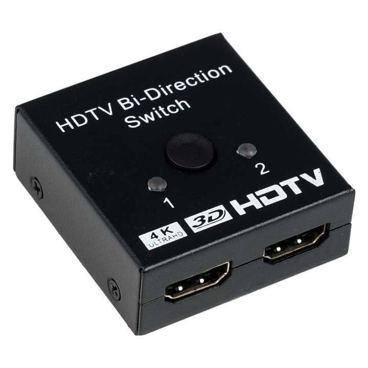 Comutator HDMI bidirectional 2-1 Elektroweb, 4K 60Hz, 2 intrări, 1 ieșire, 52x48x20mm