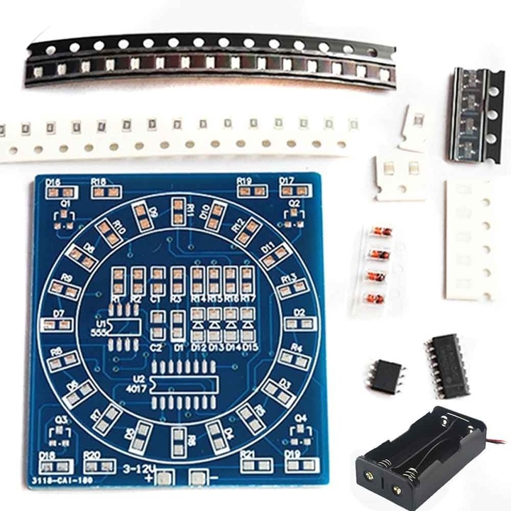 Kit DIY lipire SMD, Elektroweb, 50 componente, NE555, CD4017, 45x50mm