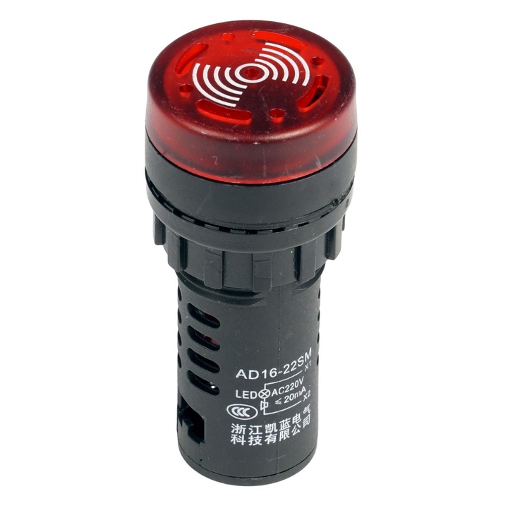 Lampa sonoră de semnalizare LED, Elektroweb, roșie, 230 V, diametru 28 mm, înălțime 64 mm