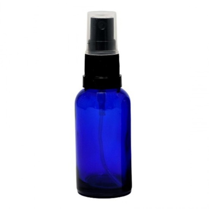 Sticlă albastră cu pompa spray, 30ml, capac transparent, recipient cosmetice