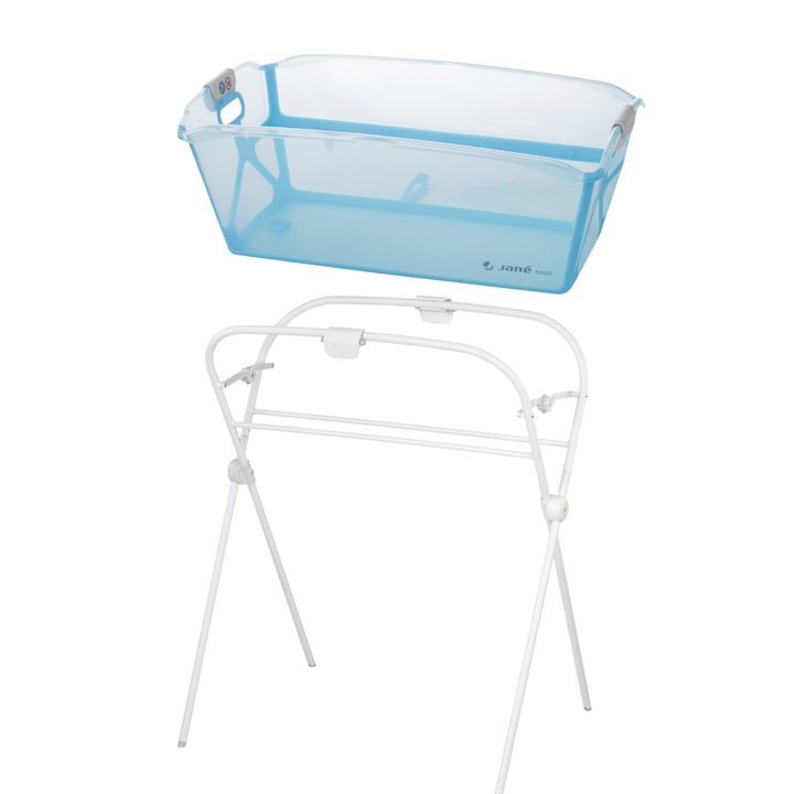 Комплект вана за баня с ултракомпактно сгъване, Jane, Oasis, С две дръжки, 68 x 42 x 26 см плюс сгъваема стойка, Съгласно EN 17072:2018, Tropical