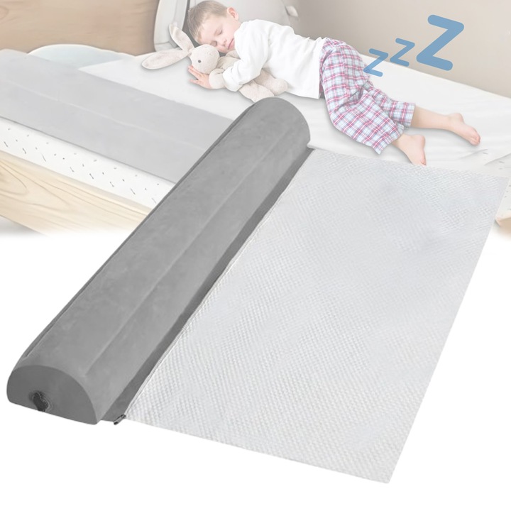 Protectie pentru marginea patului, Suness, Bara de pat portabila si pliabila pentru calatorii, bara de siguranta antiderapanta, spuma cu memorie/TPU, Protectie pentru Orice Pat, 130 x 80 x 16cm, gri