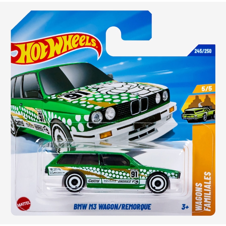 Masinuta Metalica Hot Wheels BMW M3 Wagon Remorque Verde 2025 1:64