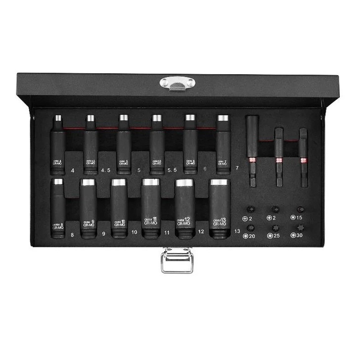 Комплект ударни вложки Parkside Performance и ударни битове PSS 21 A1, 21 части, от хром-ванадиева стомана и легирана стомана