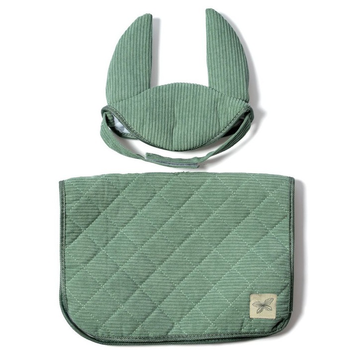 Set de perna de sa si boneta din catifea reiata verde pentru Hobby Horse Astrup