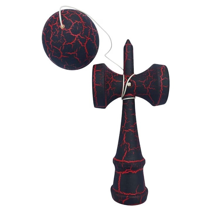 Jucarie Kendama Profesionala, Kendama Cracked, modell repedt, fából – 18 cm, Interaktív Ügyességi Játék gyermekeknek és felnőtteknek, BimBimBo