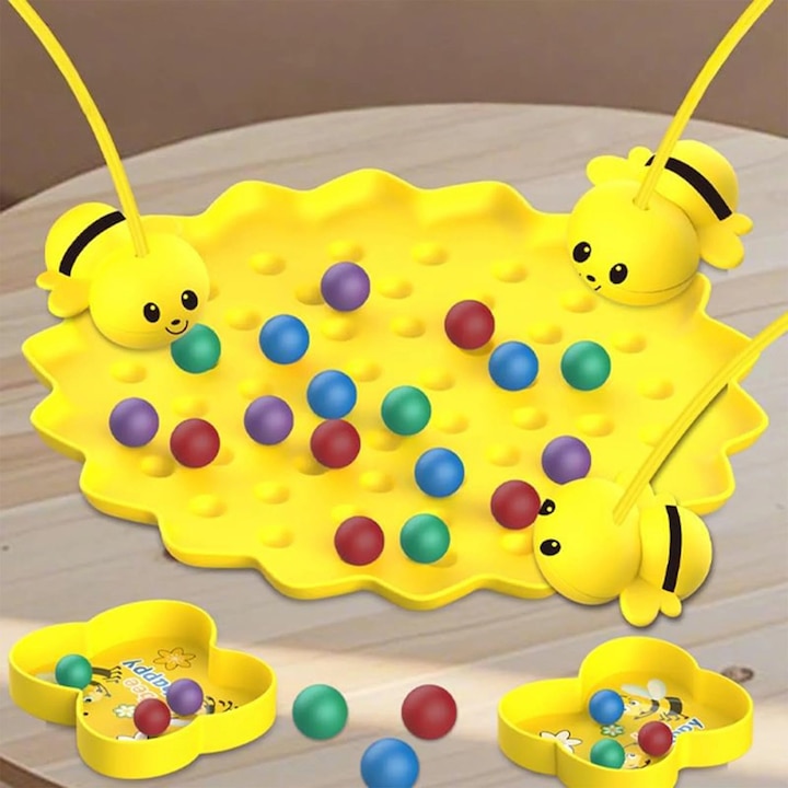 Joc interactiv Albinuta pentru copii, Tabla magnetica multifunctionala, Potrivit pentru 2-4 jucatori, Antreneaza atentia si coordonarea, 4+ ani, Galben