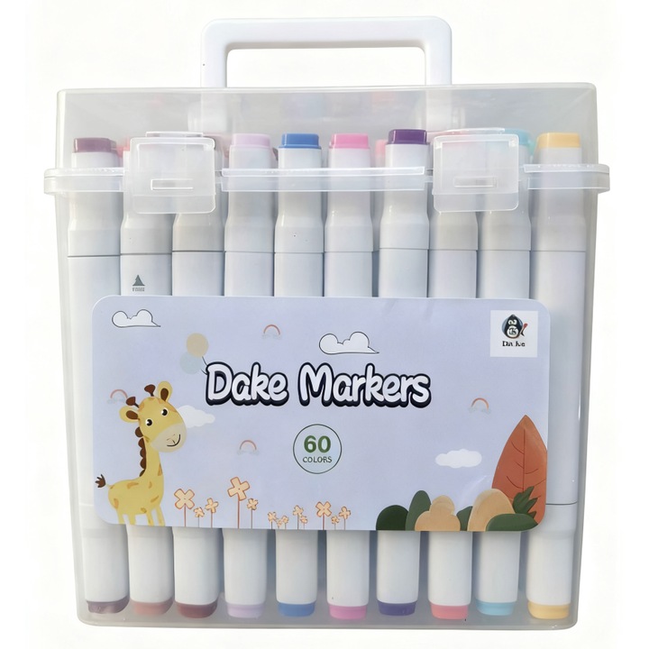 Set de Markere - 60 Culori, Permanent, Multicolor, Cutie cu Manere