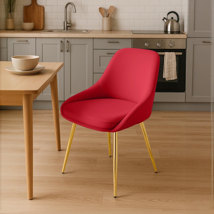 Scaun de sufragerie Elmira catifea auriu-rosu