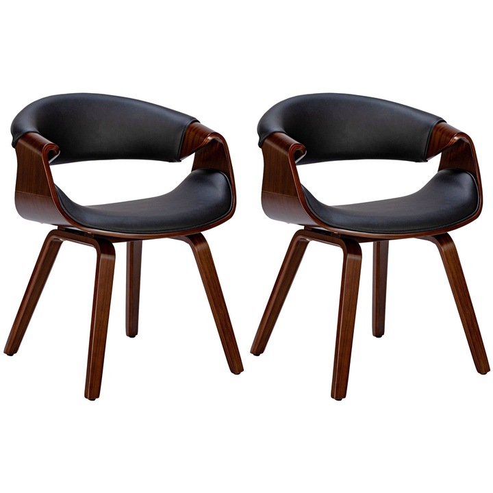 Set de 2 scaune de masă LMN Foley, piele ecologică, nuc/negru, 76x62x52cm