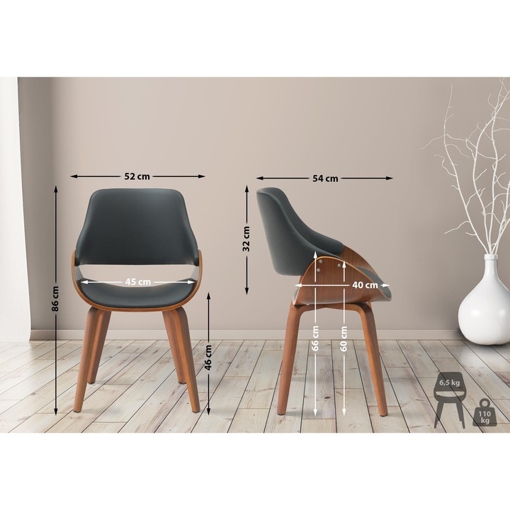 Scaun de sufragerie Vangale piele ecologica nuc/negru