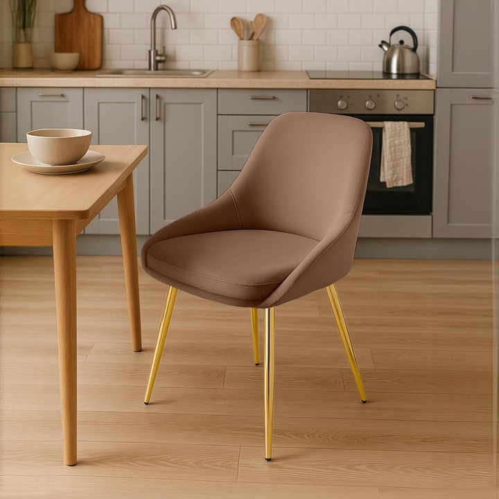 Scaun de sufragerie Elmira catifea auriu-maro