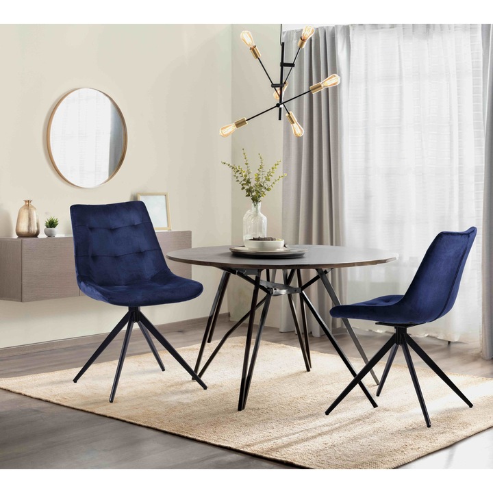 Scaun de masa Merna catifea albastru inchis