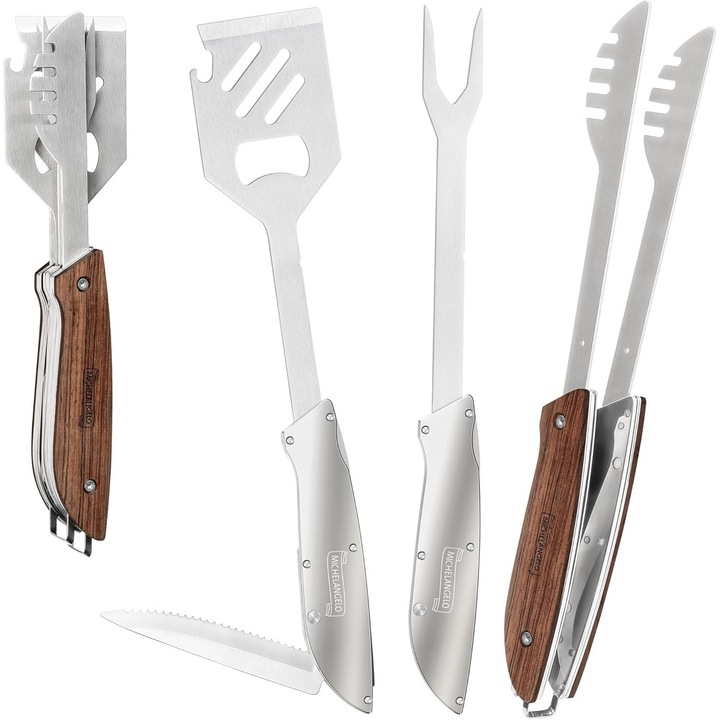 Unealta multifunctionala pentru gratar Carl Schmidt Sohn-Michelangelo, otel inoxidabil/lemn, 26 cm, argintiu/maro