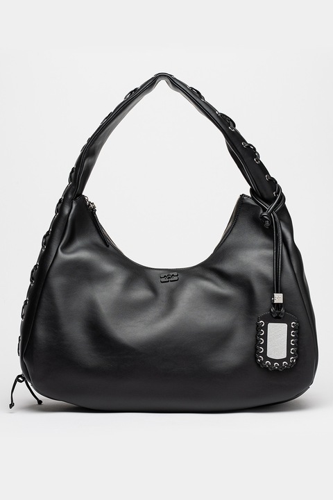 Ganni, Geanta hobo de piele ecologica cu sireturi, Negru