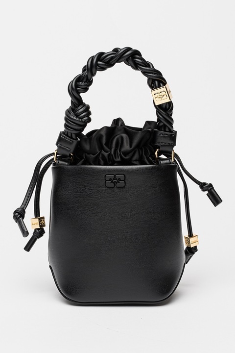 Ganni, Geanta bucket de piele ecologica cu bareta aditionala Bou, Negru