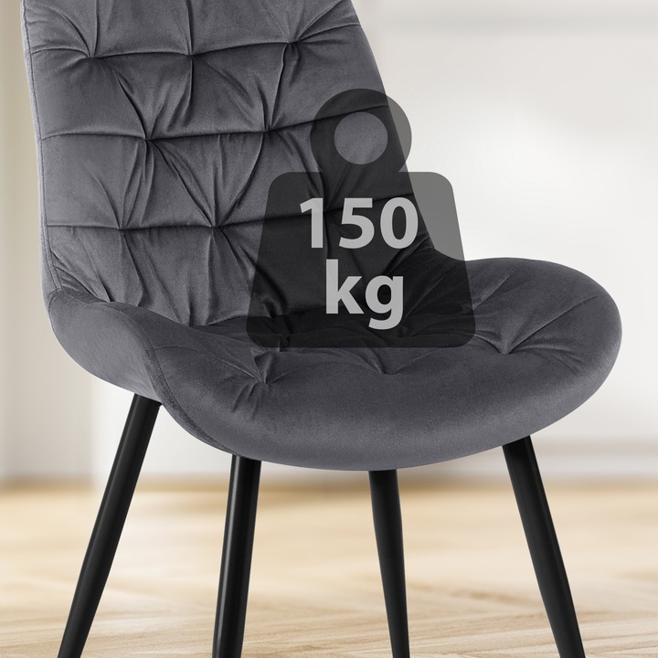 Scaun de masa Rossford, gri inchis, catifea
