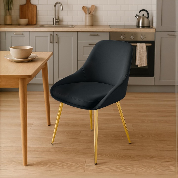 Scaun de sufragerie Elmira catifea auriu-negru