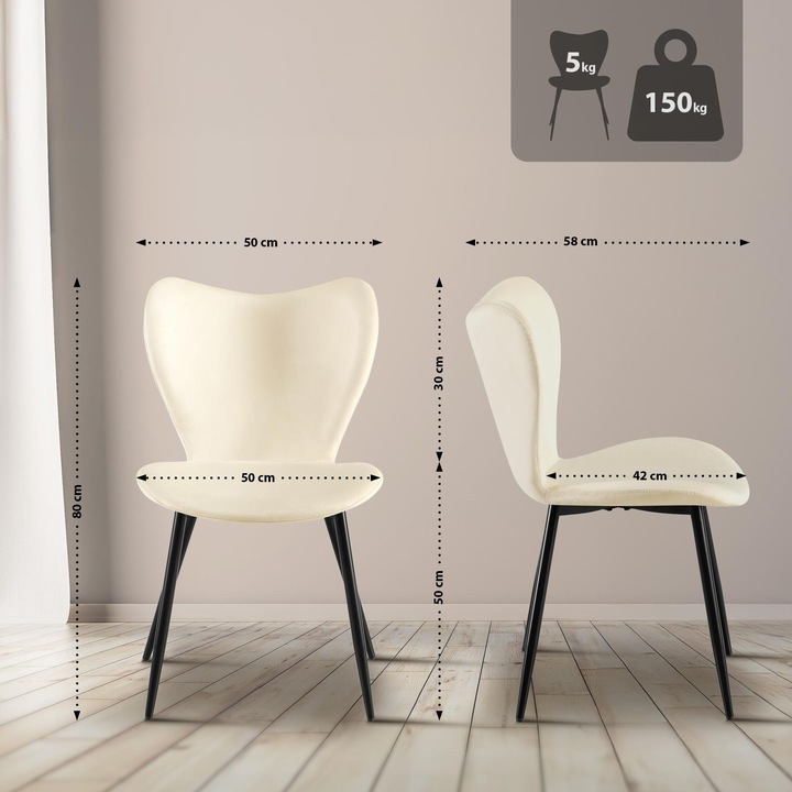 Scaun de sufragerie Maika catifea crem