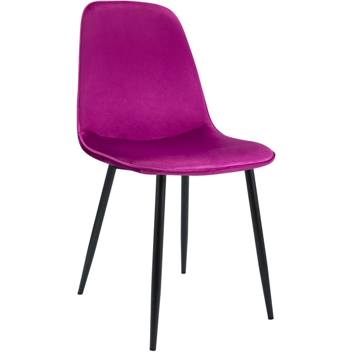 Scaun de sufragerie LMN Maryam catifea violet, cu spatar confortabil, baza metalica neagra