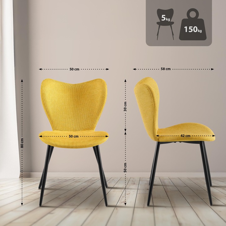 Scaun de masa Maika din material textil galben