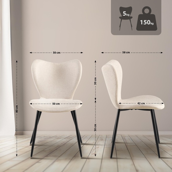 Scaun de masa Maika, material crem