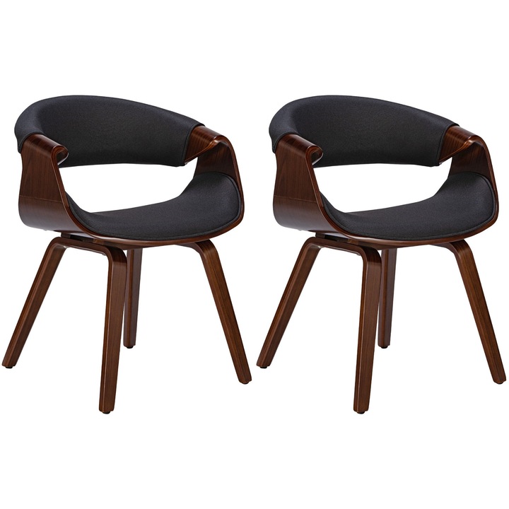 Set de 2 scaune de masa Foley, material textil nuc/negru