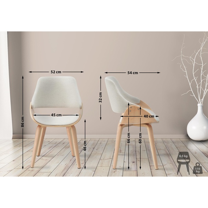 Scaun de sufragerie Vangale, material natural/crem