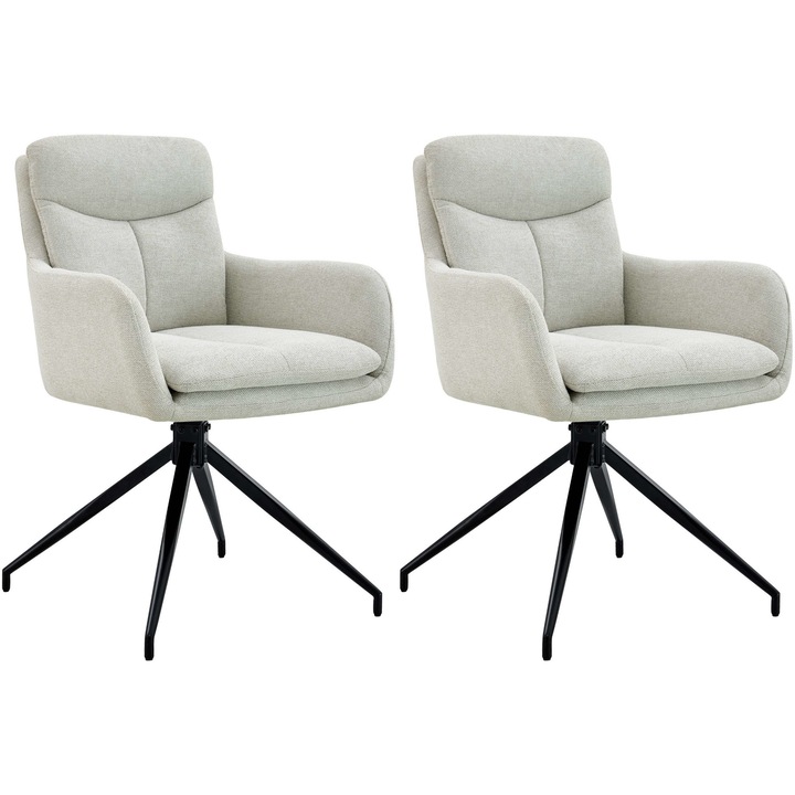 Set de 2 scaune de sufragerie LMN Somers, pivotante, material textil crem, cadru negru mat