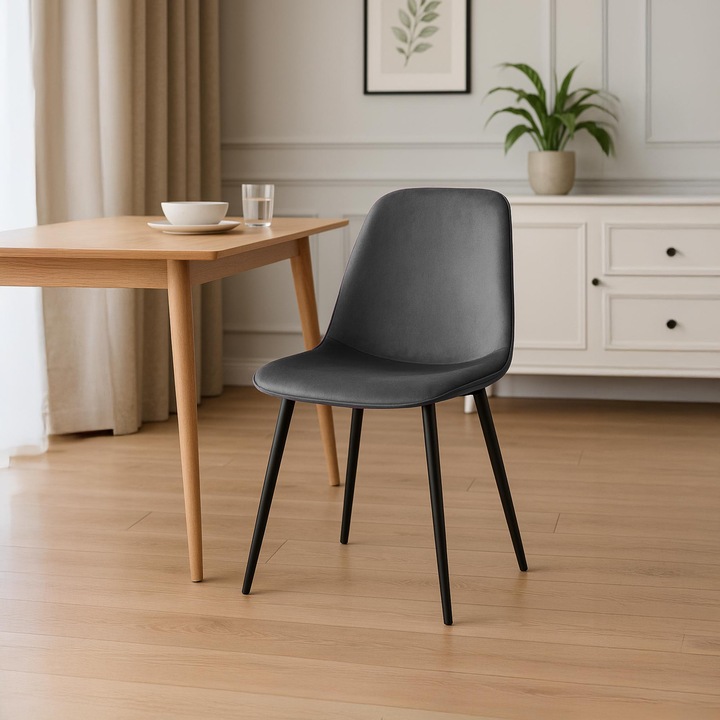 Scaun de masa Maryam catifea gri inchis