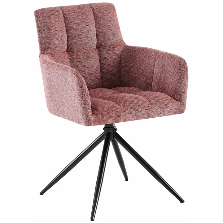 Scaun de sufragerie LMN Jonah, textil roșu rubin, mecanism rotativ, cadru metalic