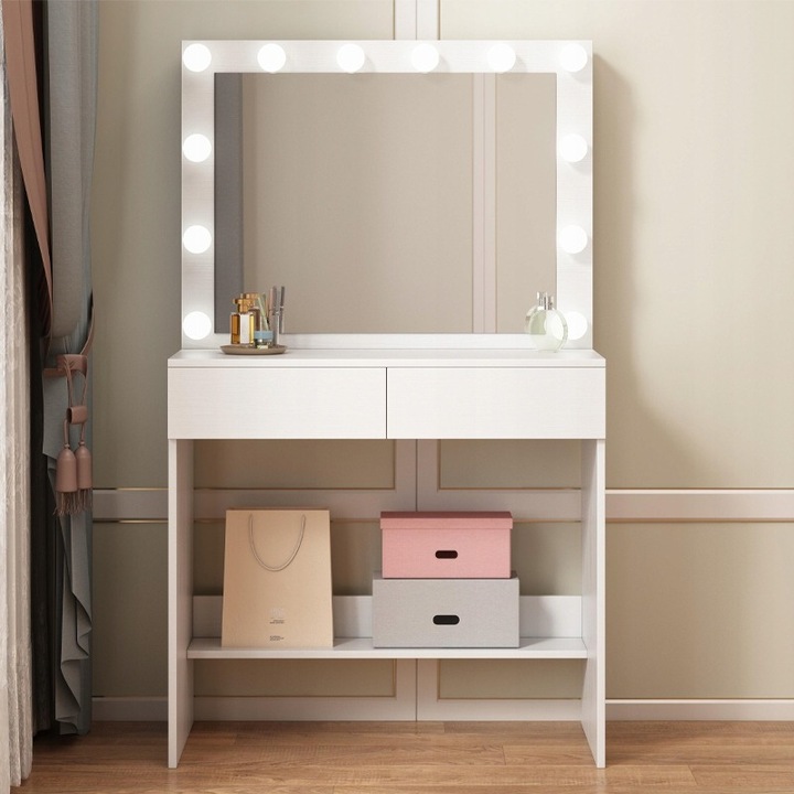 Sminkasztal led tükörrel, modern, csillogó loft stílusban BADU