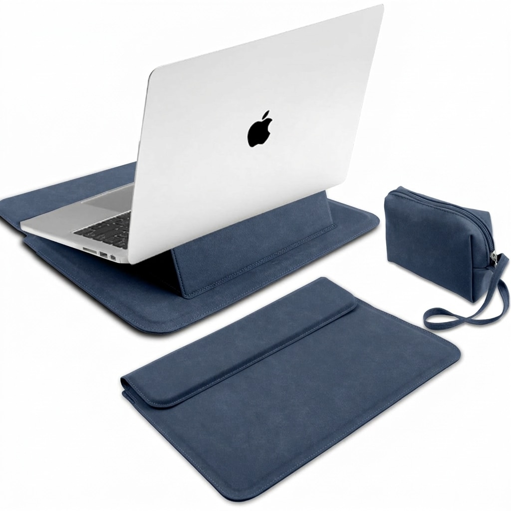 Husa Laptop 13-14 inch AMRTI® cu Functie Stand si Suport Incheieturi, Compatibila MacBook Pro 14, MacBook Air 13/13.6, iPad Pro, Surface, Protectie Premium, Design Ergonomic, Material Durabil, Dark Blue