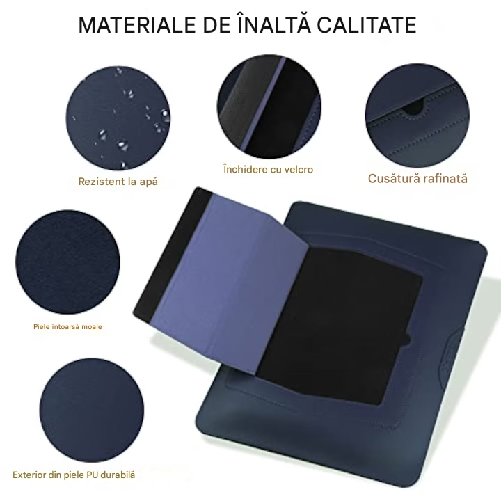 Huse laptop AMRTI 13-14 inch multifunctionala, albastru, piele ecologica, 25x34cm