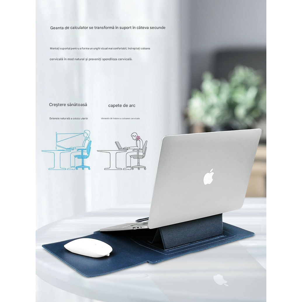 Huse laptop AMRTI 13-14 inch multifunctionala, albastru, piele ecologica, 25x34cm