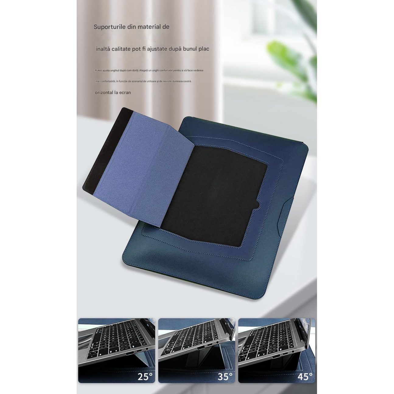 Huse laptop AMRTI 13-14 inch multifunctionala, albastru, piele ecologica, 25x34cm